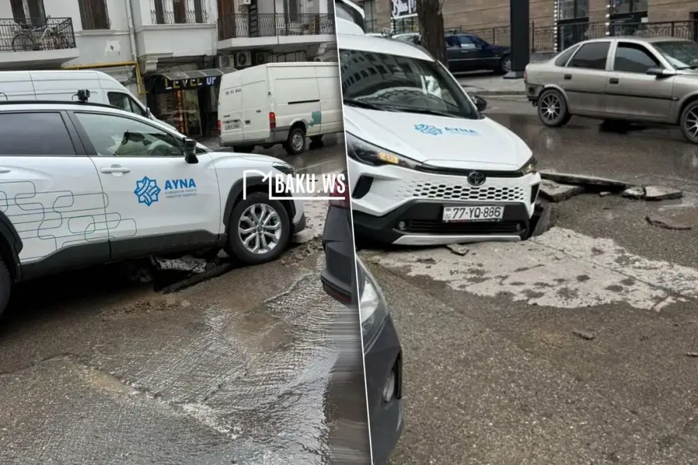 Bakıda yol çökdü - AYNA-nın maşını həmin çuxura düşdü